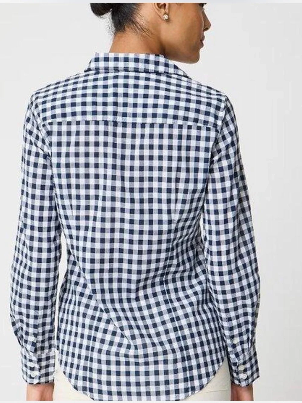 J.Crew NWT Classic Plaid Shirt in Signature Fit Navy White Gingham Womens Size L